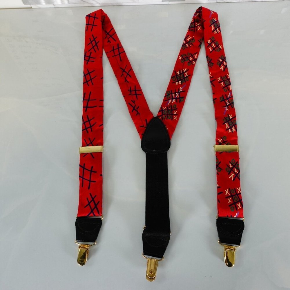 HARRY WELLS Suspender Mens Red Clip on Adjustable Stretch Tic Tac‎ Toe Y Back